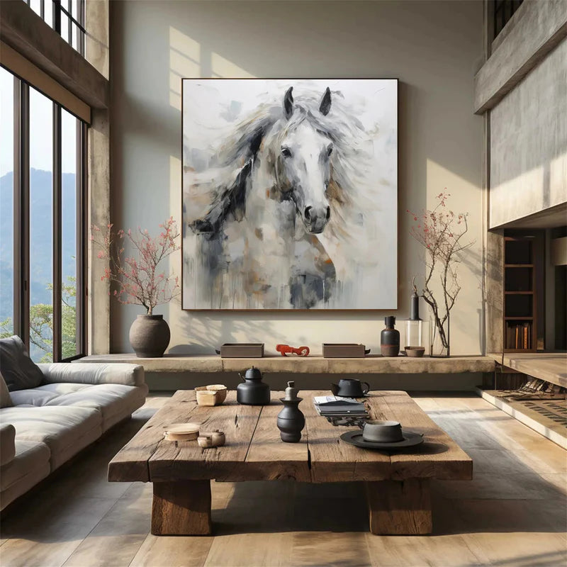 Wind Whisper – Realistic White Horse Canvas#AB0519020