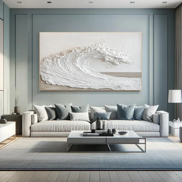 Textured White Ocean Wave-Minimalist 3D Wave Scroll Abstract Oil Painting Wall Art