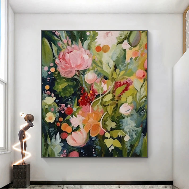 Blooming Rhapsody – Textured Floral Oil Painting Wall Art