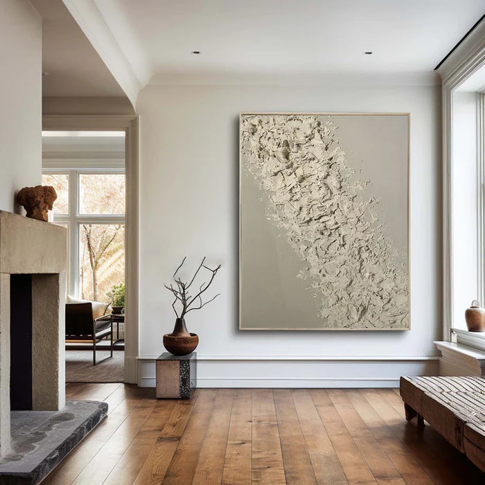 Beige Textured Oil Painting - Modern Minimalist Abstract Wall Art