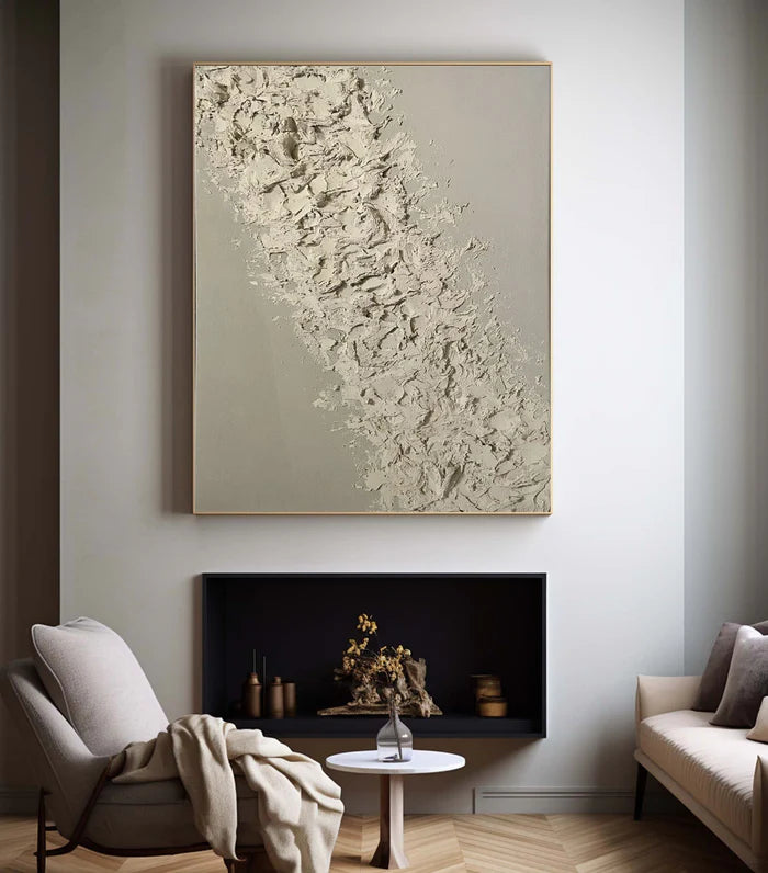Beige Textured Oil Painting - Modern Minimalist Abstract Wall Art