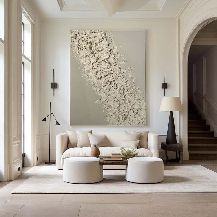 Beige Textured Oil Painting - Modern Minimalist Abstract Wall Art