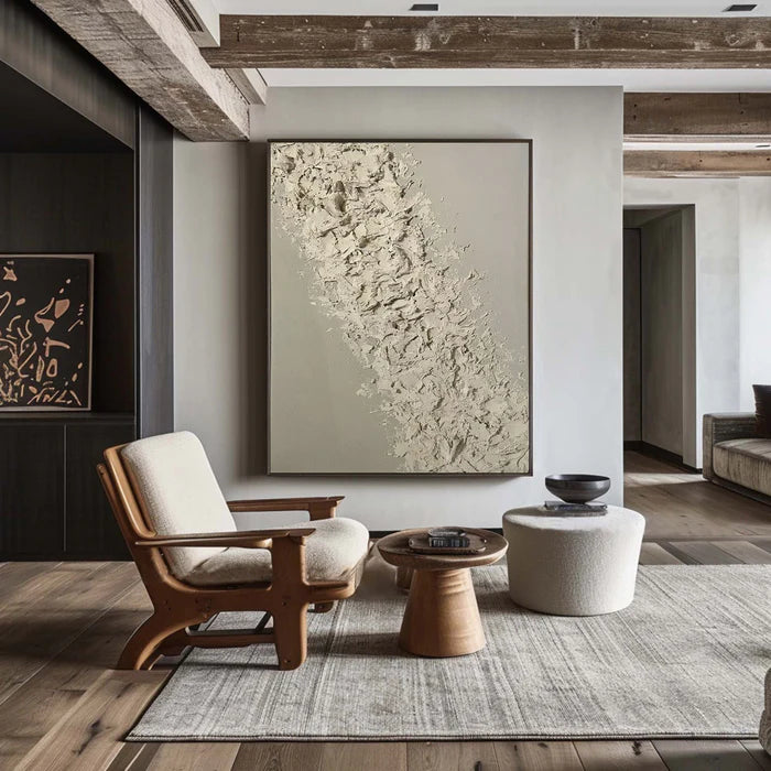 Beige Textured Oil Painting - Modern Minimalist Abstract Wall Art