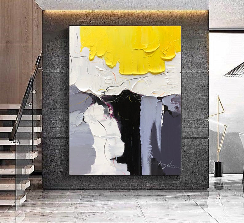 Black, White, and Yellow Knife Painting Wall Art