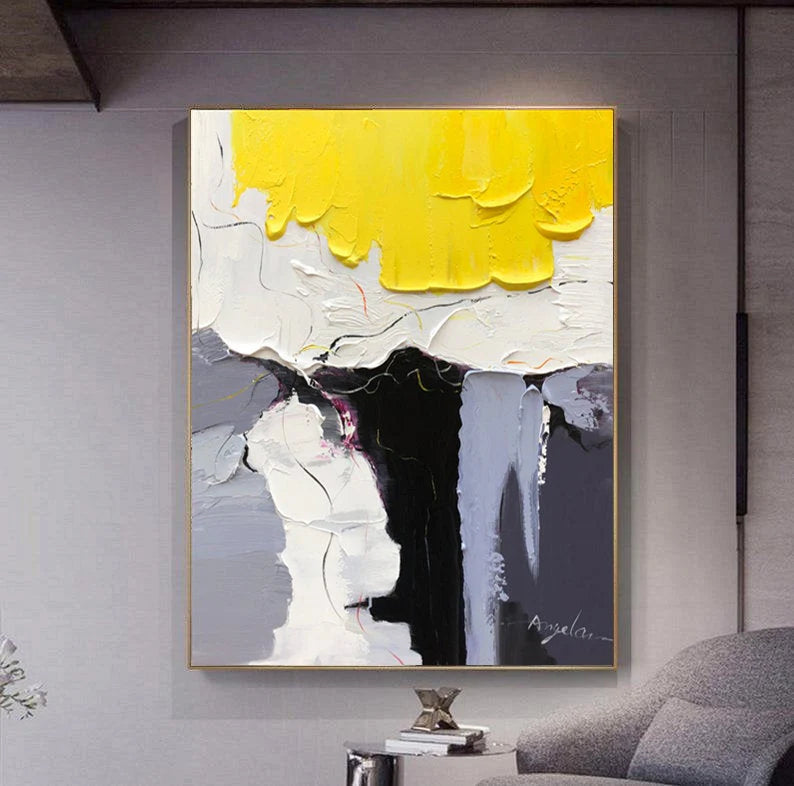 Black, White, and Yellow Knife Painting Wall Art