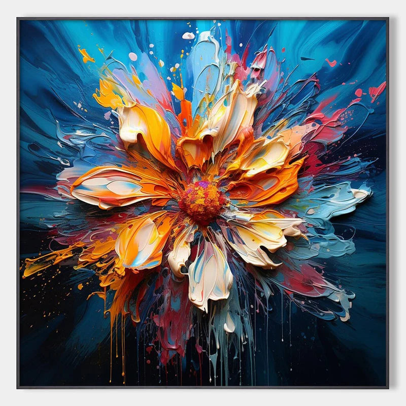 Blooming Burst - Textured Abstract Floral Oil Painting on Canvas