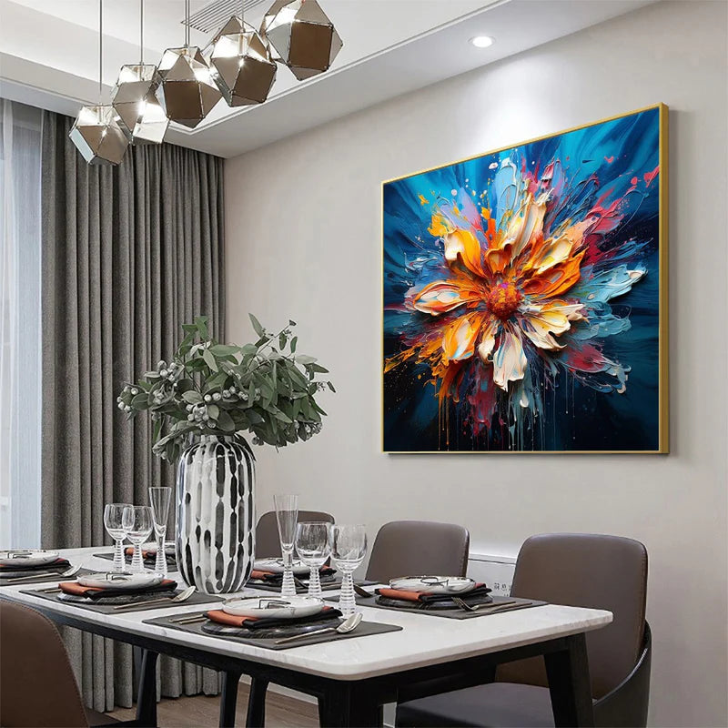 Blooming Burst - Textured Abstract Floral Oil Painting on Canvas