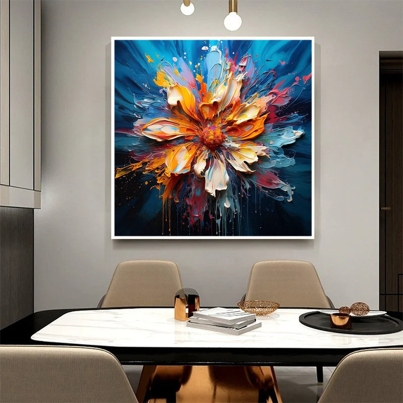 Blooming Burst - Textured Abstract Floral Oil Painting on Canvas