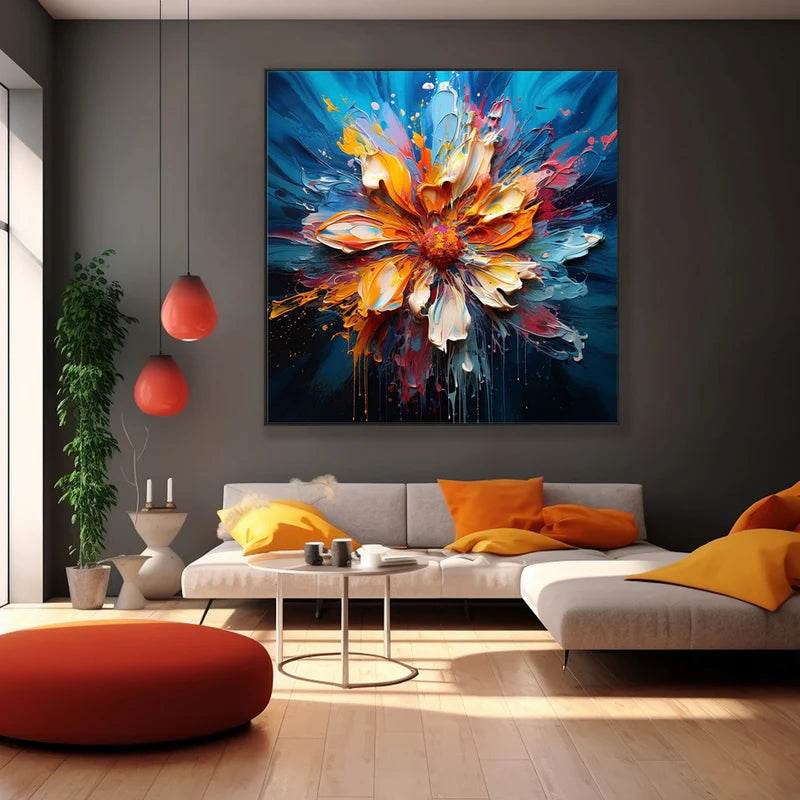 Blooming Burst - Textured Abstract Floral Oil Painting on Canvas