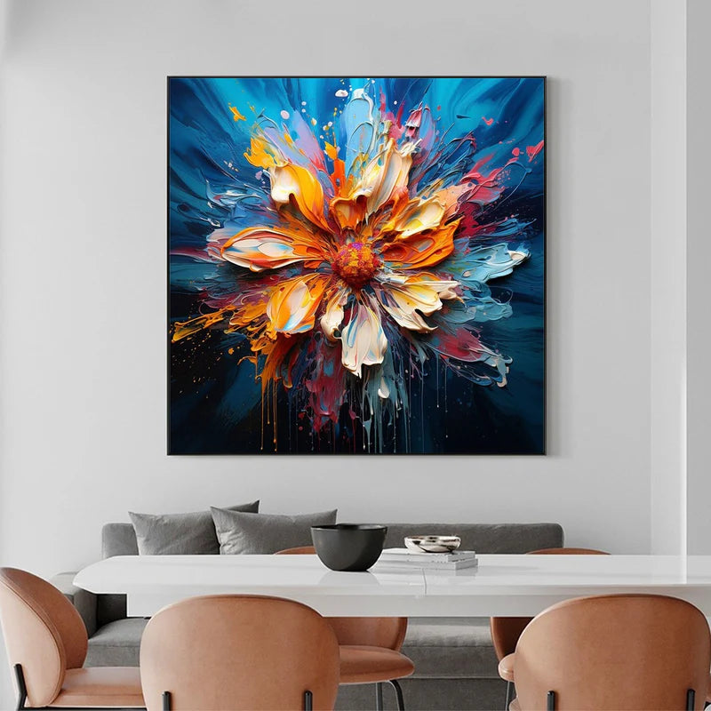 Blooming Burst - Textured Abstract Floral Oil Painting on Canvas