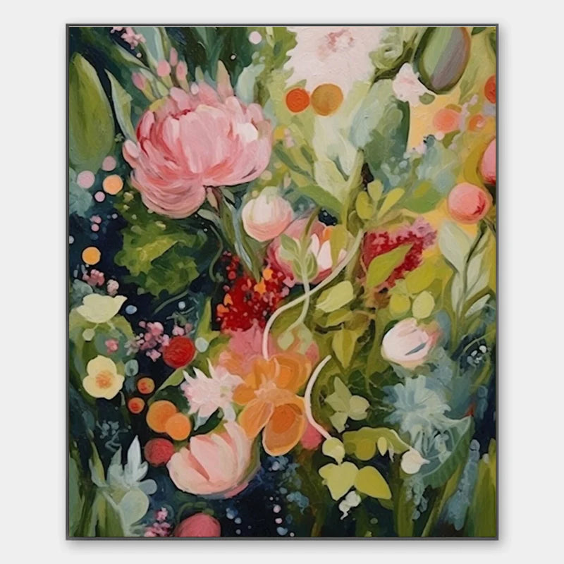 Blooming Rhapsody – Textured Floral Oil Painting Wall Art