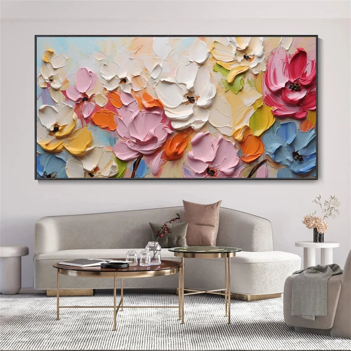 Blooming Symphony - Hand-Painted Textured Floral Oil Painting