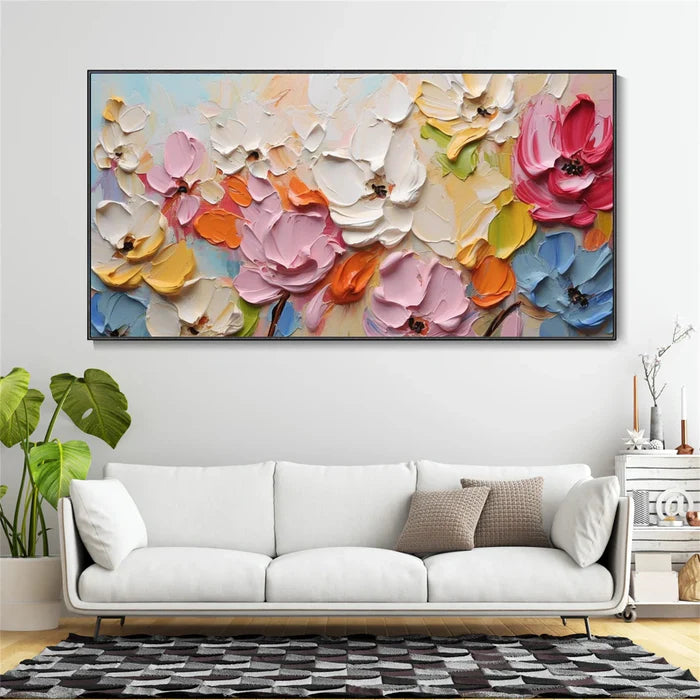 Blooming Symphony - Hand-Painted Textured Floral Oil Painting