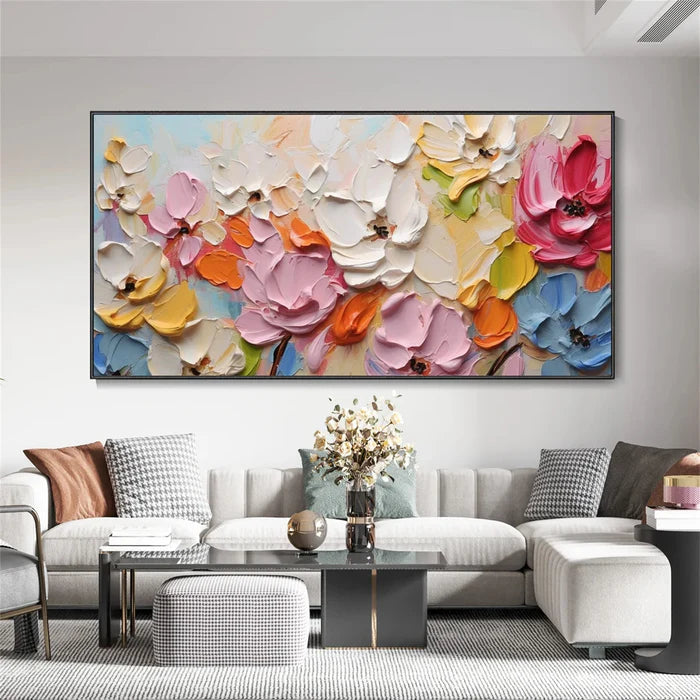 Blooming Symphony - Hand-Painted Textured Floral Oil Painting