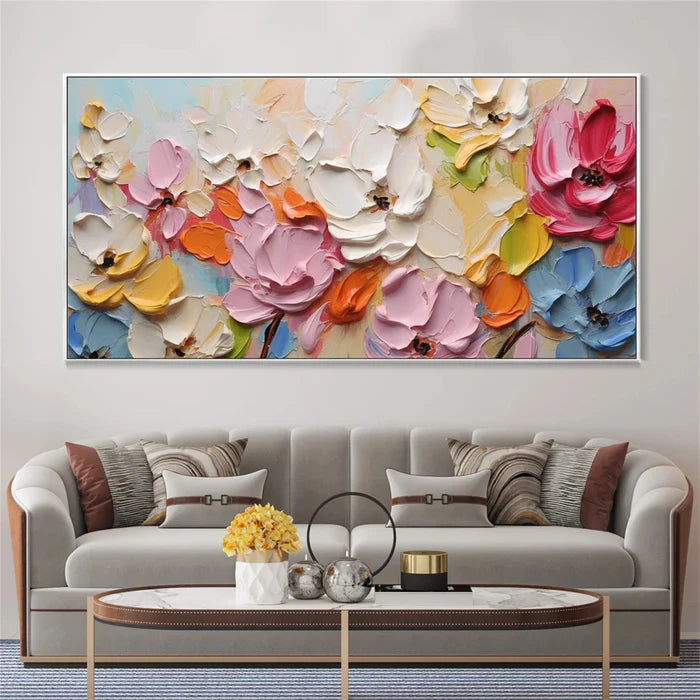 Blooming Symphony - Hand-Painted Textured Floral Oil Painting