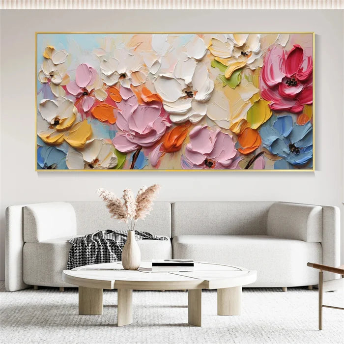 Blooming Symphony - Hand-Painted Textured Floral Oil Painting