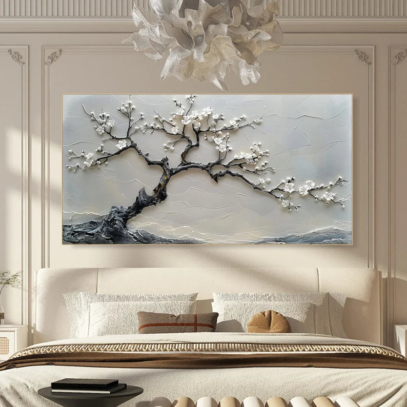 Blossoms in Serenity-Modern Interior Design Texture Sculpture Plum Bone Wall Art