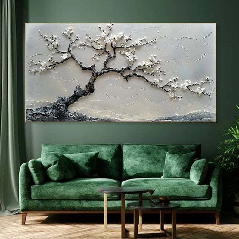 Blossoms in Serenity-Modern Interior Design Texture Sculpture Plum Bone Wall Art