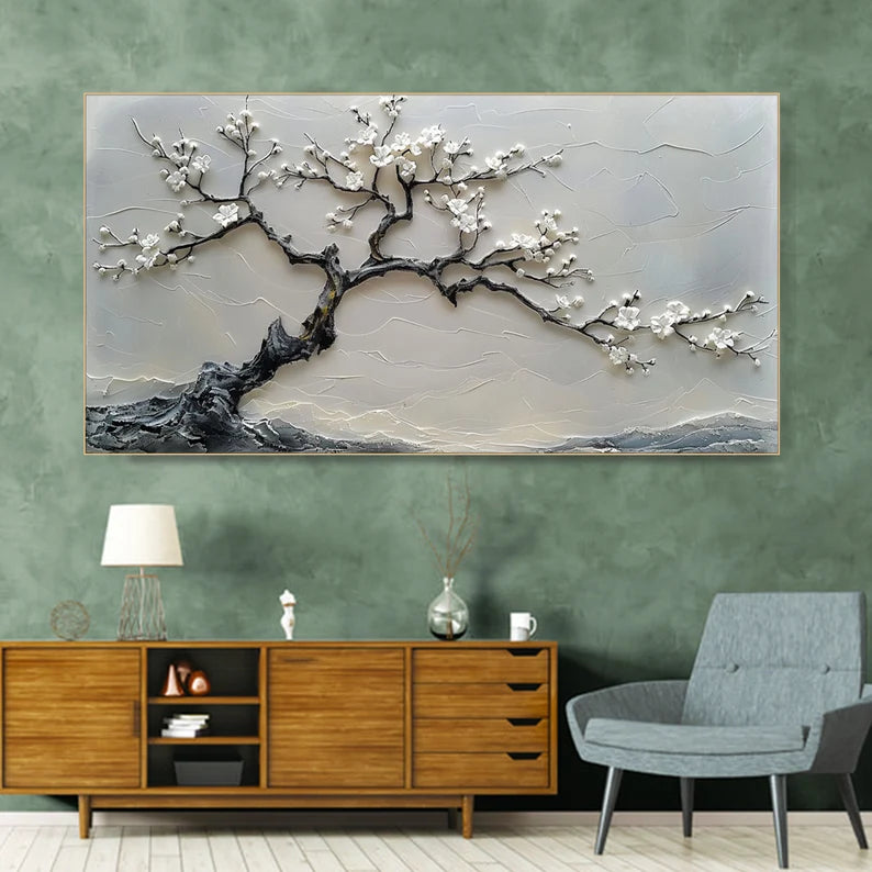 Blossoms in Serenity-Modern Interior Design Texture Sculpture Plum Bone Wall Art