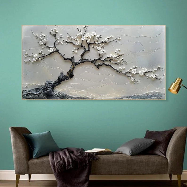 Blossoms in Serenity-Modern Interior Design Texture Sculpture Plum Bone Wall Art