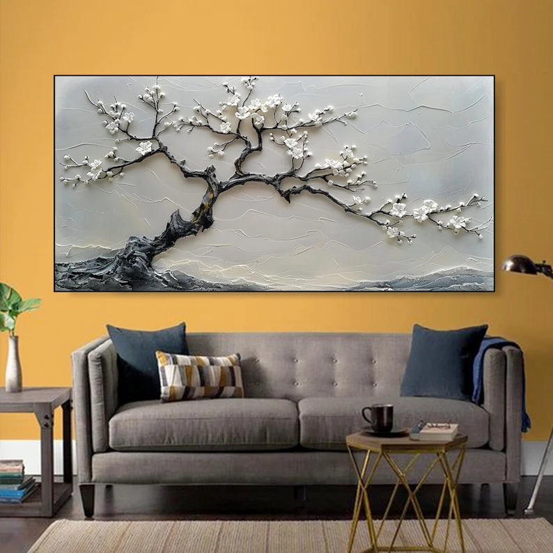 Blossoms in Serenity-Modern Interior Design Texture Sculpture Plum Bone Wall Art
