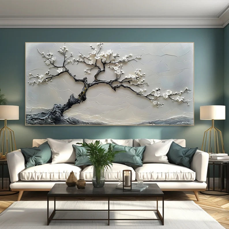 Blossoms in Serenity-Modern Interior Design Texture Sculpture Plum Bone Wall Art