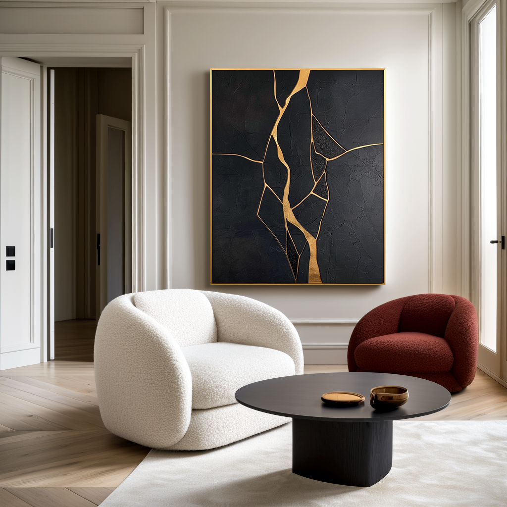 Gilded Fault Textured Abstract Oil Painting#AB14167