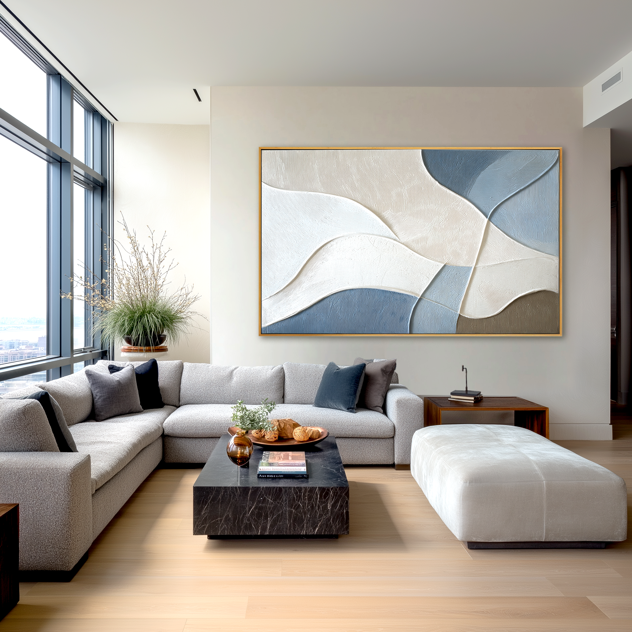 Soft Currents Large Textured Abstract Oil Painting#AB14213