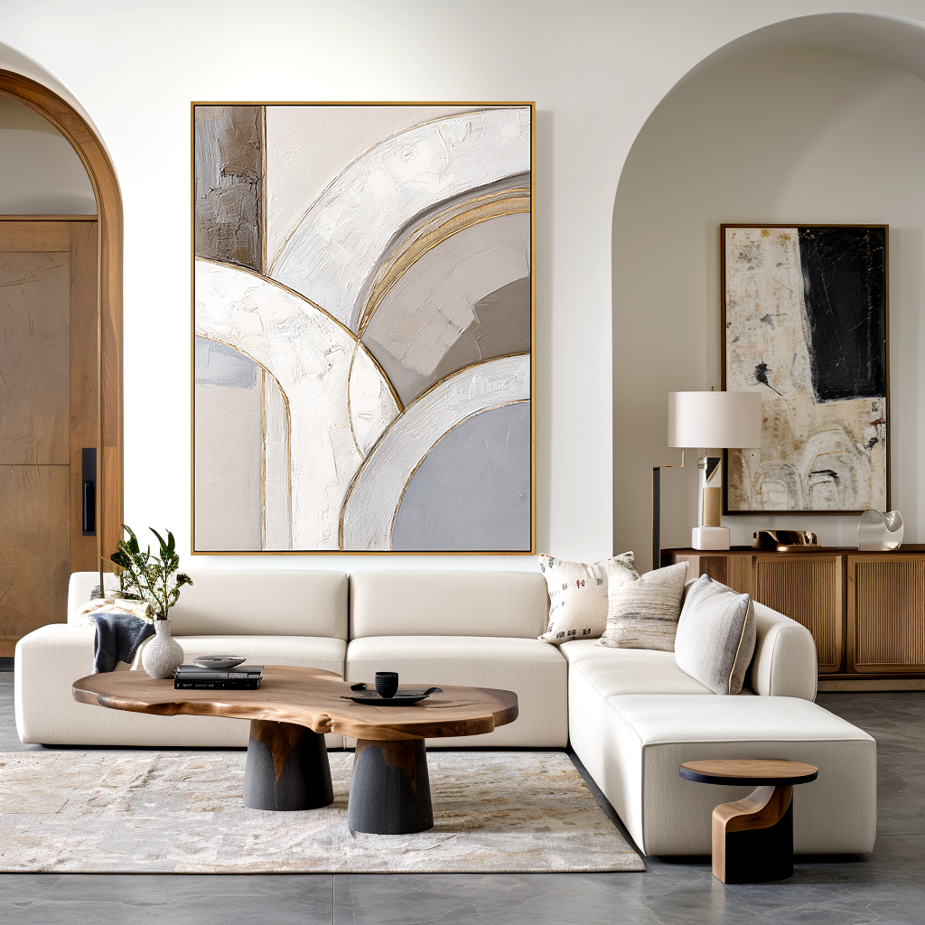 Large Textured Abstract Large Textured Abstract Oil Painting – Hand-Painted Architectural ...