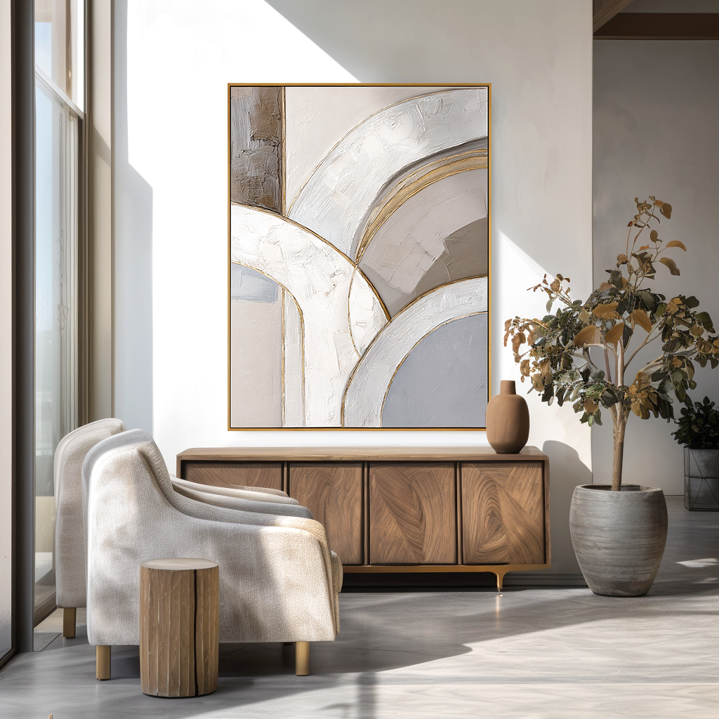 Balanced Arcs Large Textured Abstract Oil Painting#AB14214