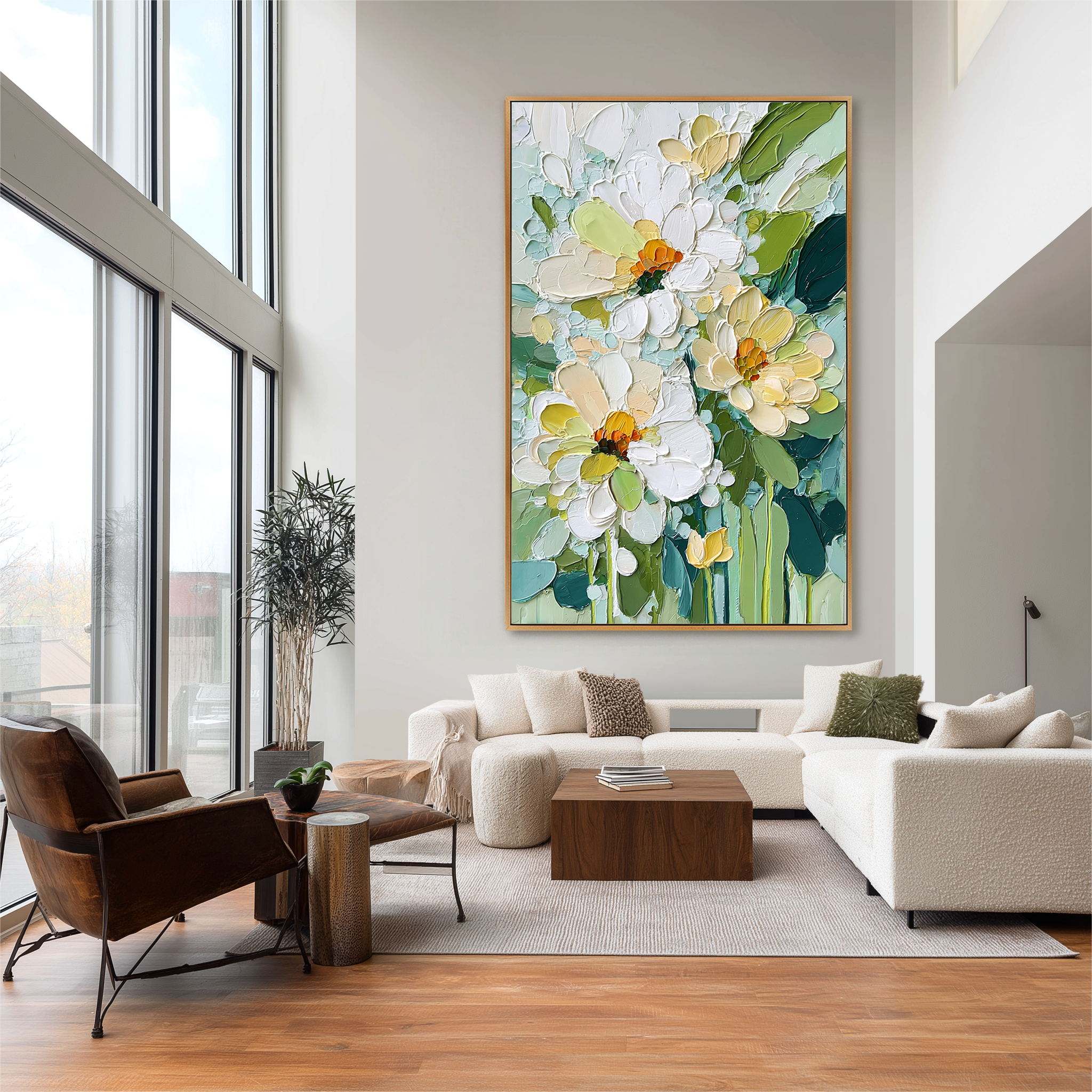 Spring Whisper Blooms Large Hand-Painted Textured Floral Oil Painting#AB14218