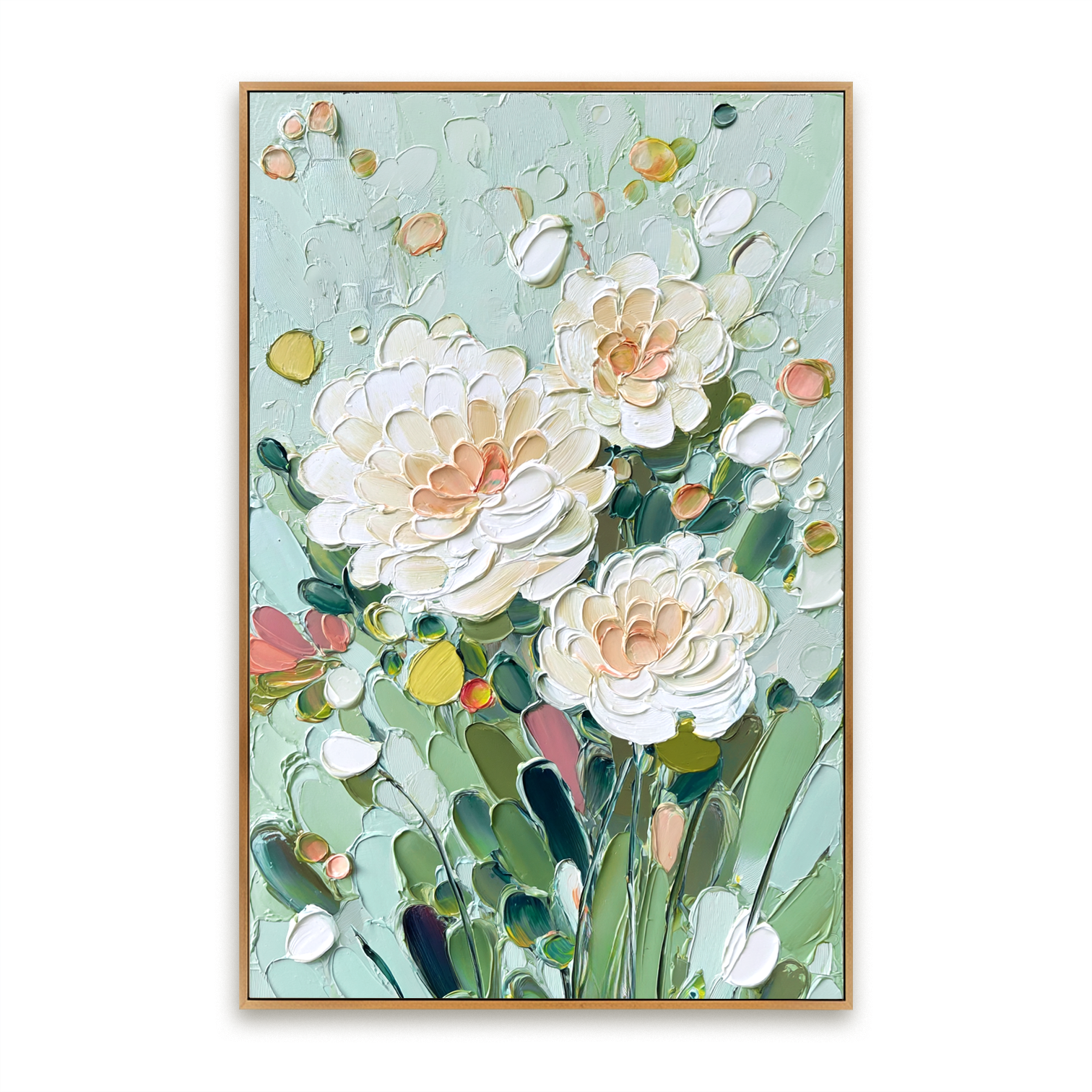 Soft Garden Glow Large Hand-Painted Textured Floral Oil Painting#AB14219