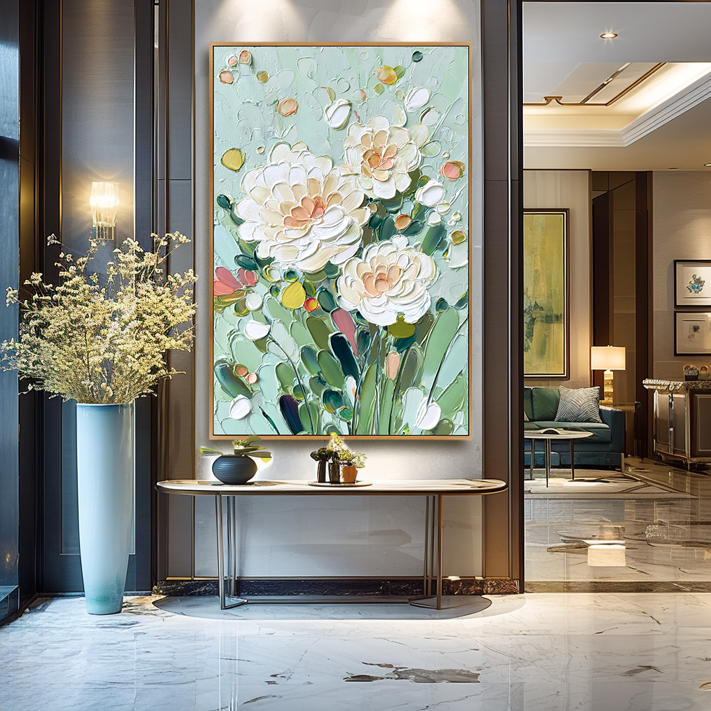 Soft Garden Glow Large Hand-Painted Textured Floral Oil Painting#AB14219