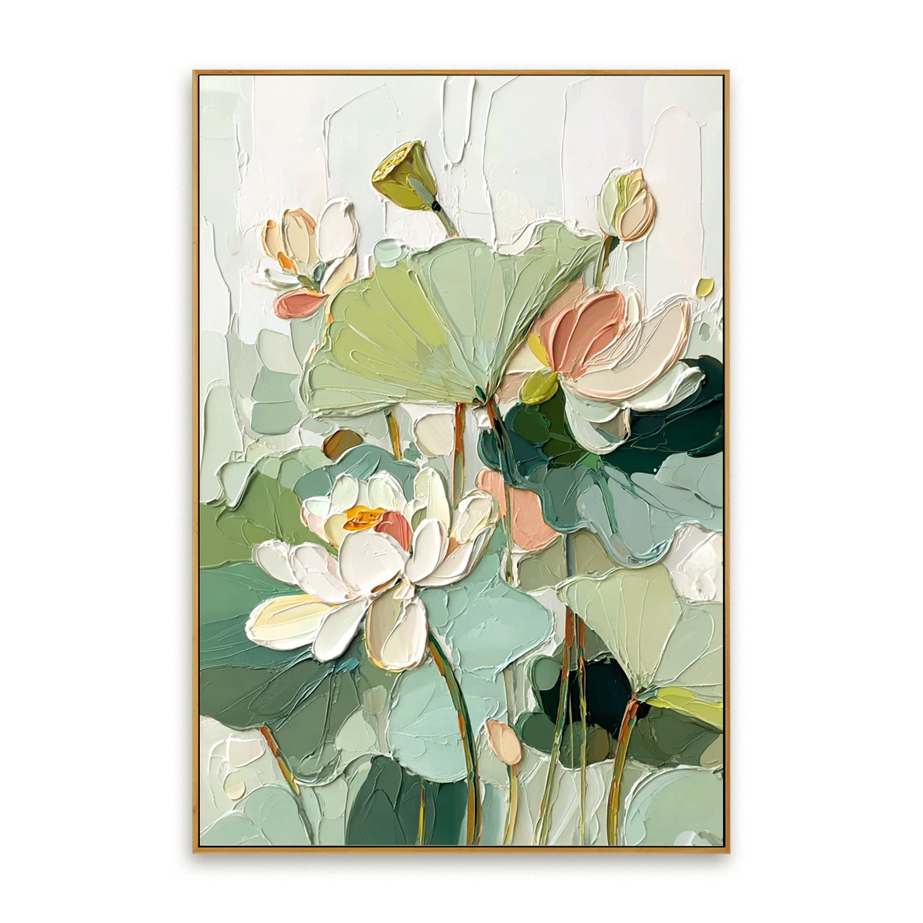 Lotus in Soft Light Large Hand-Painted Textured Floral Oil Painting#AB14220