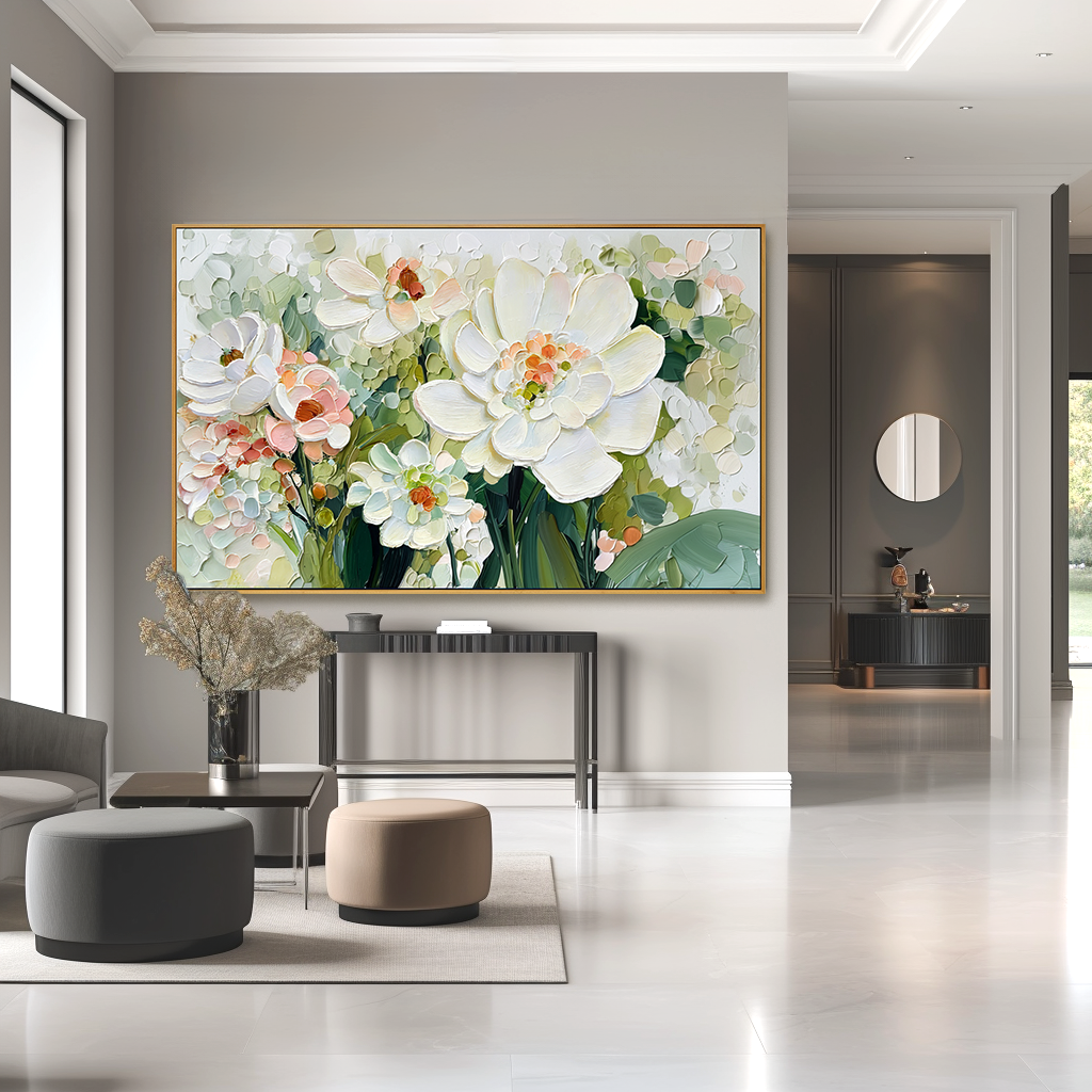 Gentle Spring Bouquet Large Hand-Painted Textured Floral Oil Painting#AB14221