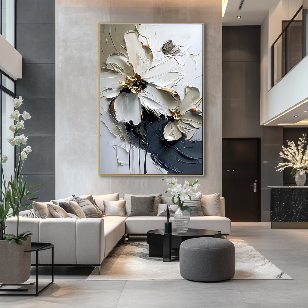 Silent Bloom Large Hand-Painted Textured Abstract Floral Oil Painting#AB14222