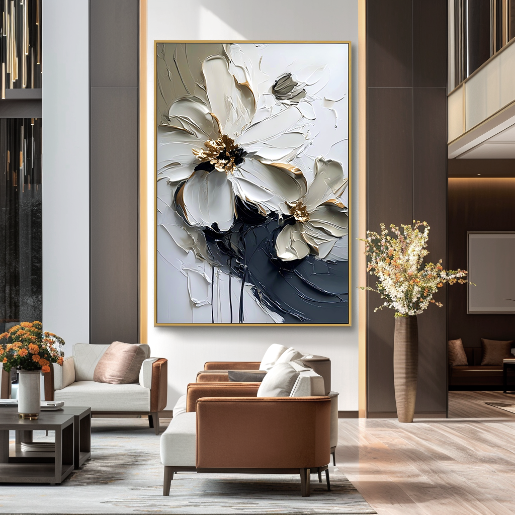 Silent Bloom Large Hand-Painted Textured Abstract Floral Oil Painting#AB14222