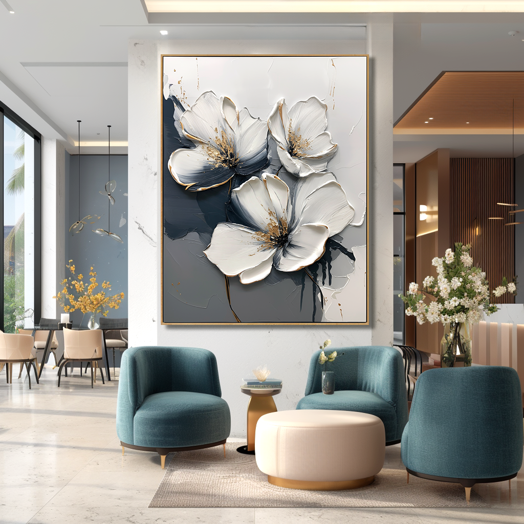 Still Grace Large Hand-Painted Textured Abstract Floral Oil Painting#AB14223
