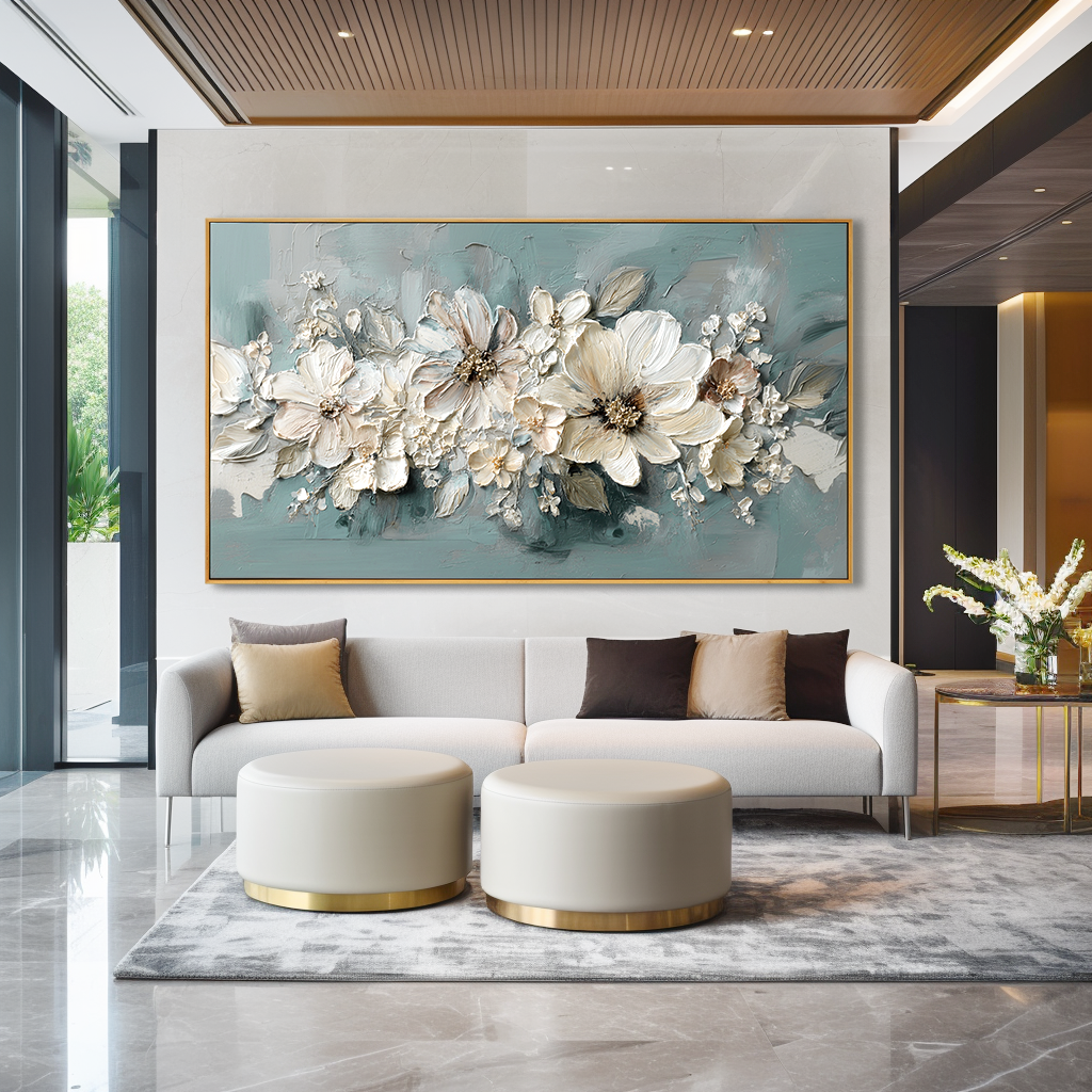 Quiet Arrangement Large Hand-Painted Textured Abstract Floral Oil Painting#AB14224