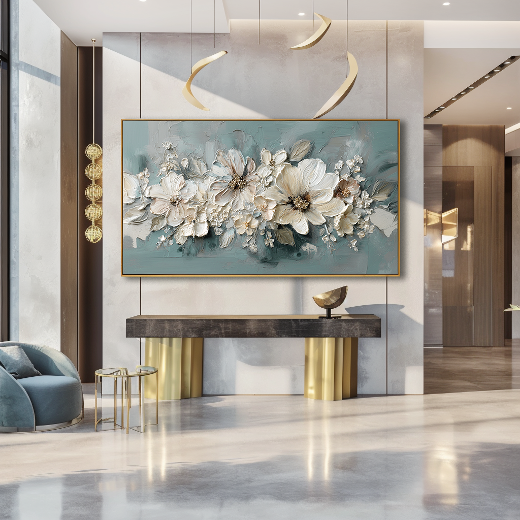 Quiet Arrangement Large Hand-Painted Textured Abstract Floral Oil Painting#AB14224