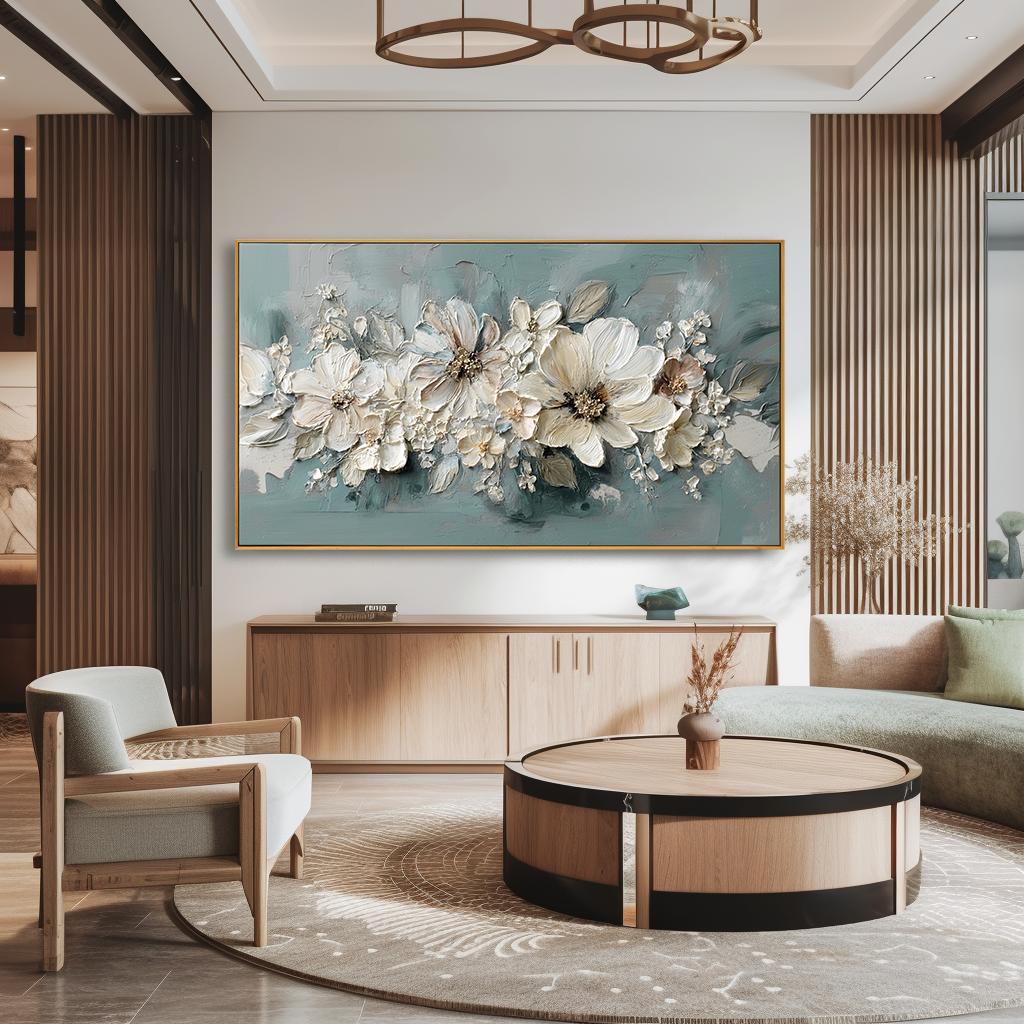 Quiet Arrangement Large Hand-Painted Textured Abstract Floral Oil Painting#AB14224