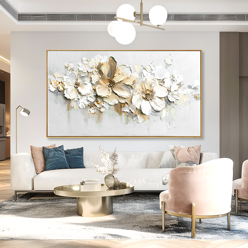 Gentle Continuum Large Hand-Painted Textured Abstract Floral Oil Painting#AB14226