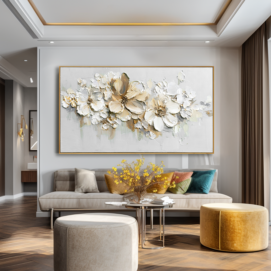 Gentle Continuum Large Hand-Painted Textured Abstract Floral Oil Painting#AB14226