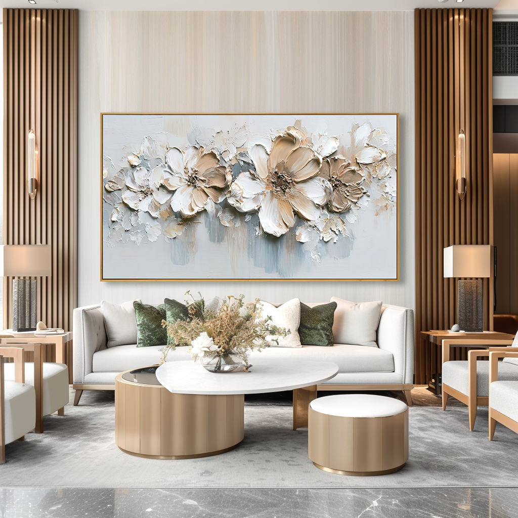 Quiet Bloom Interval Large Hand-Painted Textured Abstract Floral Oil Painting#AB14227