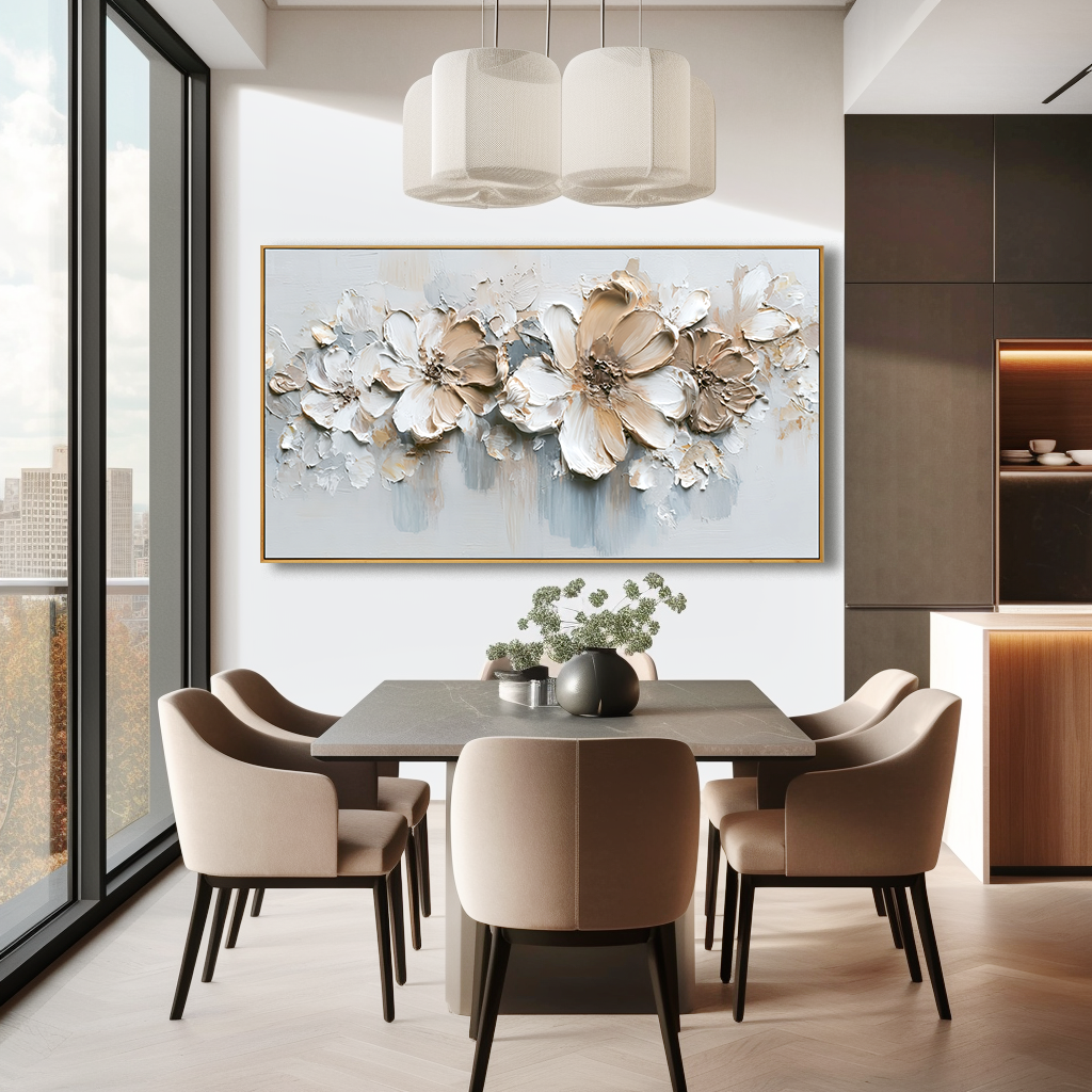 Quiet Bloom Interval Large Hand-Painted Textured Abstract Floral Oil Painting#AB14227