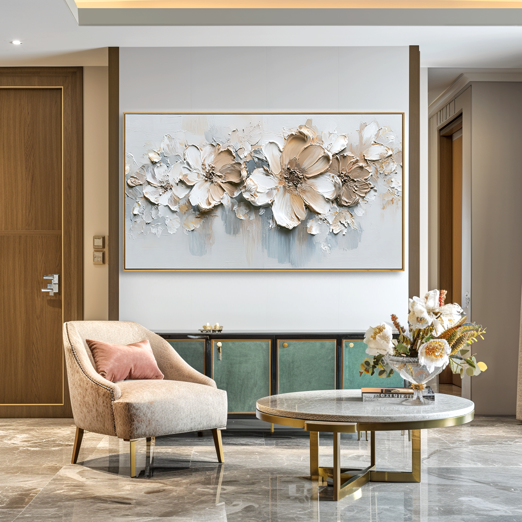 Quiet Bloom Interval Large Hand-Painted Textured Abstract Floral Oil Painting#AB14227