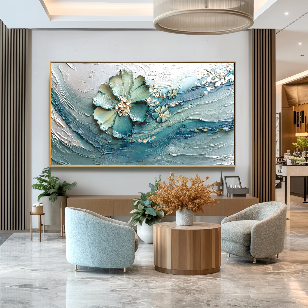 Silent Current Large Hand-Painted Textured Abstract Floral Oil Painting#AB14228
