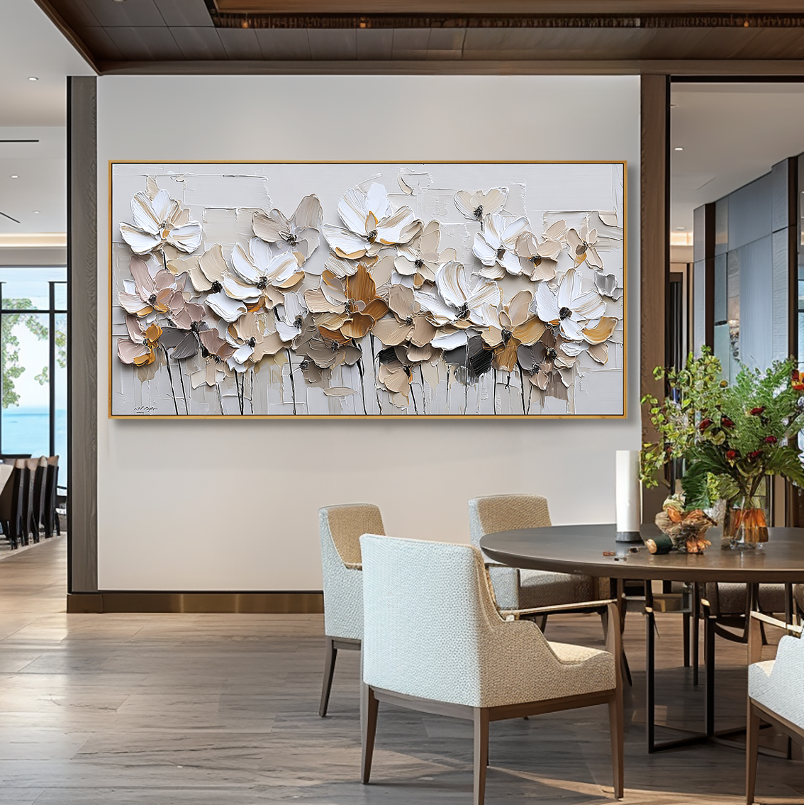 Soft Assembly Large Hand-Painted Textured Floral Oil Painting#AB14230