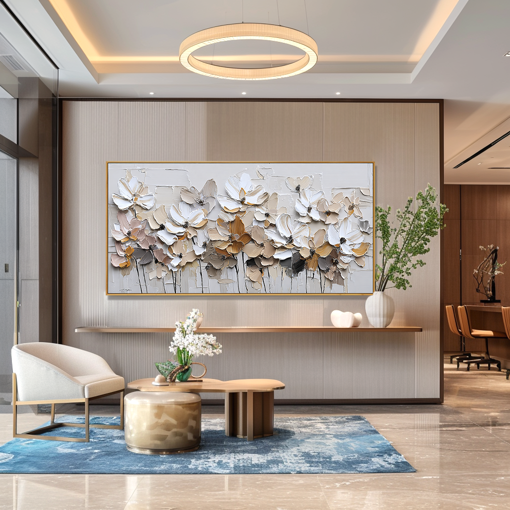 Soft Assembly Large Hand-Painted Textured Floral Oil Painting#AB14230