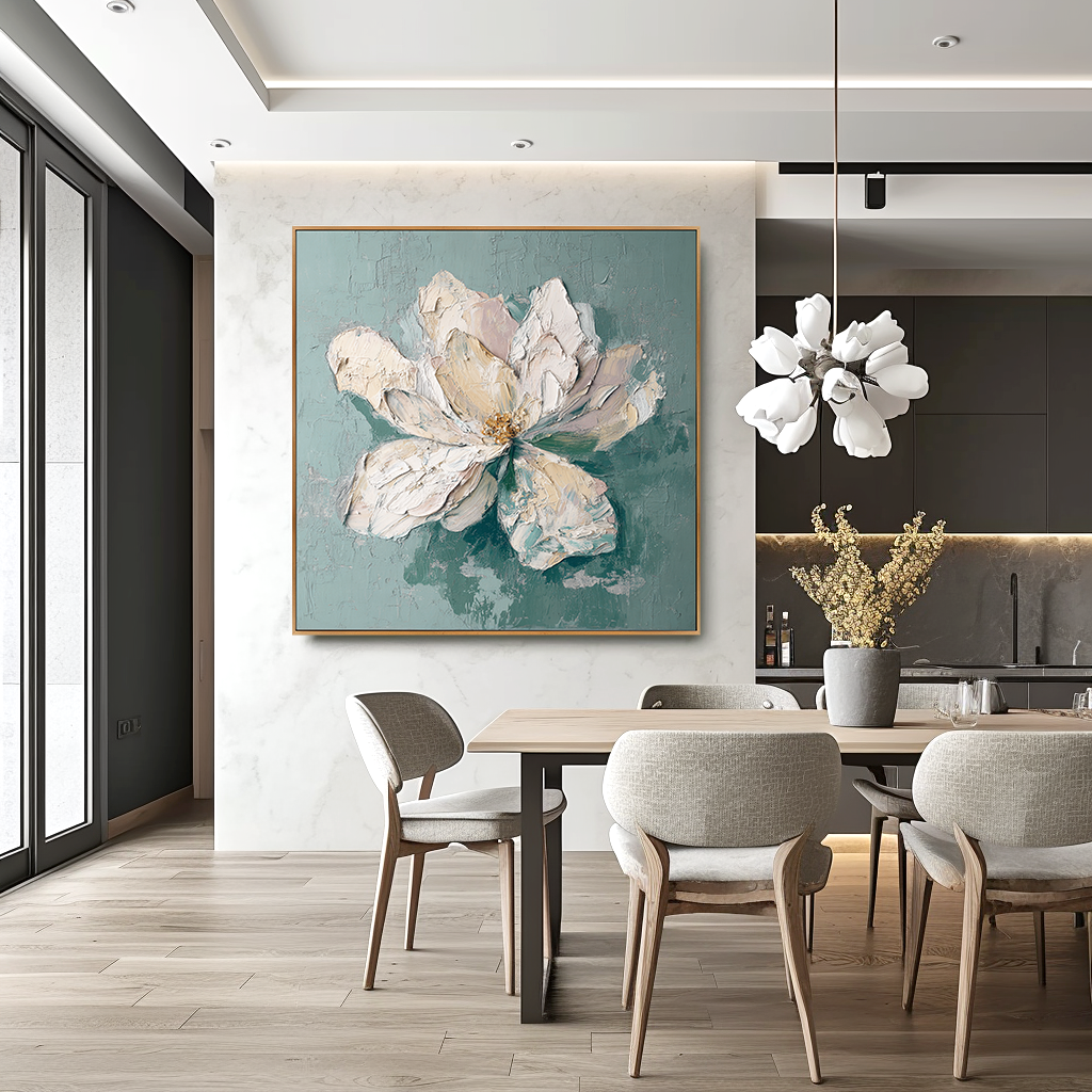 Silent Bloom – Hand-Painted Textured Floral Oil Painting#AB14191